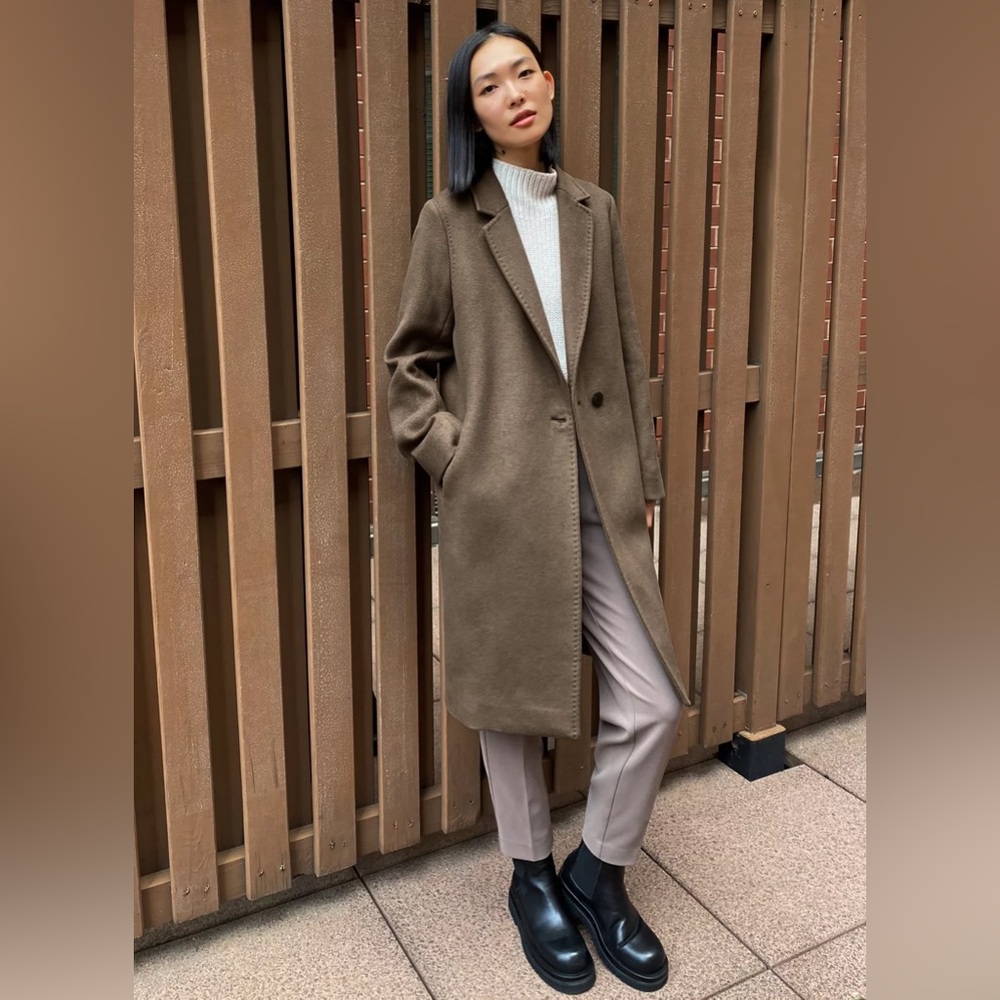 Aritzia Babaton Neutral Brown The Stedman Single Breasted Wool Blend Coat XS
